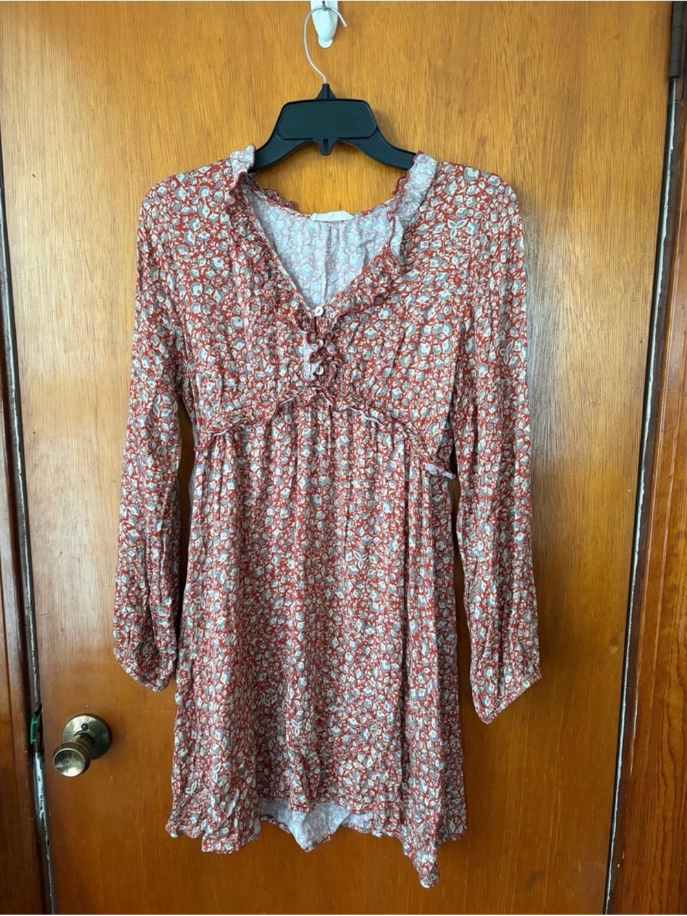 ILLA ILLA Rust Floral Ruffled V-Neck Empire Dress